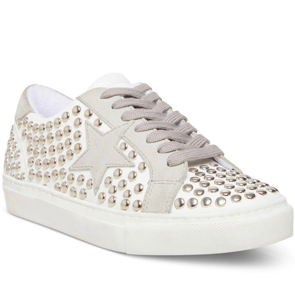 Steve Madden White and Silver Studded Sneakers